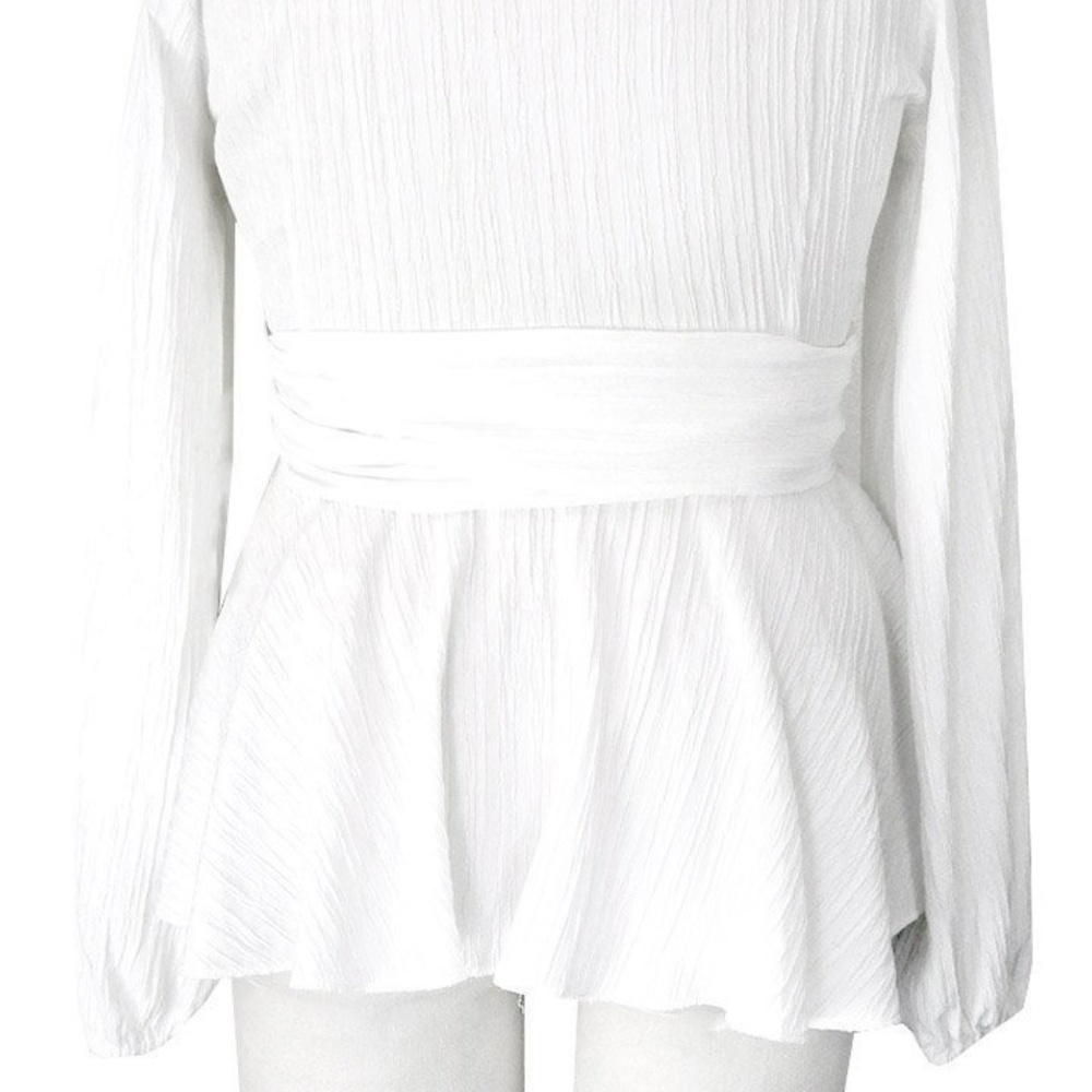PLUS SIZE Textured Peplum Wrap Top White - Picture 4 of 4